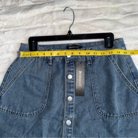 Allegra K Blue Denim A-Line Midi Button Down Skirt - Picture 8 of 10